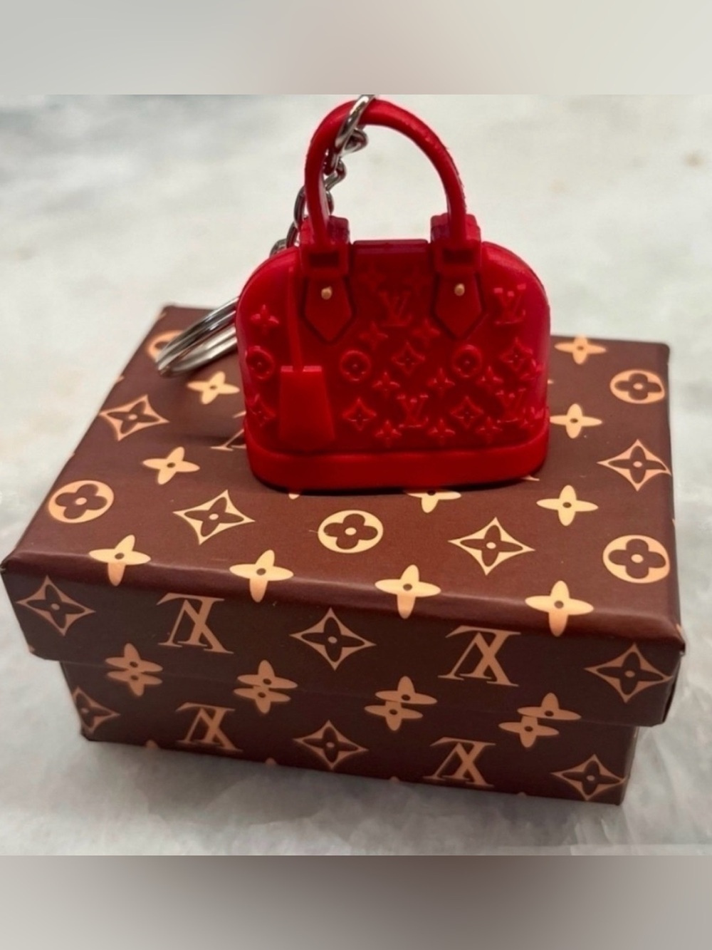 Designer Style Mini Bag Charm Keychain Red Purse